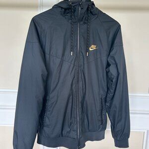 Nike Men's Black Fleece Lined Full Zip Hooded Windbreaker Jacket Small
